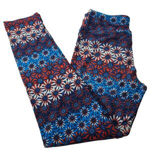 LuLaRoe Colorful Leggings OS One Size 2-10 Red, white, blue flowers.
